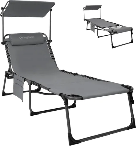 KingCamp Silla de bronceado con agujero facial, sillas de descanso plegables para exteriores, cómodas, ajustables, de 5 posiciones, tumbona plegable