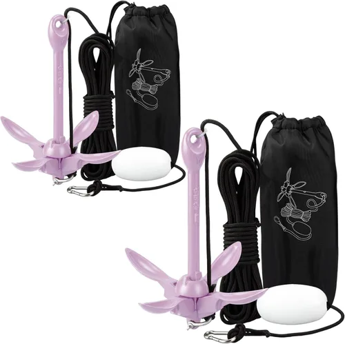 Miniatura 56 de Lounsweer Paquete de 2 anclajes de kayak marino de 1.5/3.5 libras, kit de anclaje plegable para barco, kayak, pesca, accesorios para botes pequeños