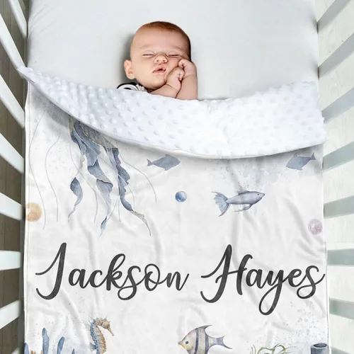 Miniatura 8 de Manta de bebé personalizada para niños, manta de bebé personalizada con nombre, franela suave con respaldo de puntos de doble capa, manta de Tortuga