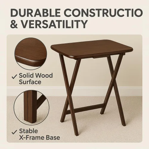 Miniatura 5 de Ergode Juego de mesa de madera de 5 piezas, elegantes mesas plegables, base duradera con marco en X, práctico soporte vertical, fácil montaje