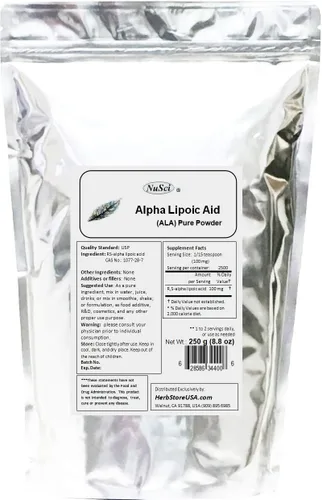 Polvo de ácido alfa lipoico puro ALA RS- (250 gramos (8.8 oz))