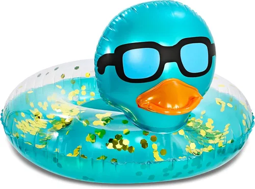 POZA Flotador inflable de pato para piscina: vinilo resistente a los rayos UV, confeti de pato para piscina, flotador de piscina de animales, anillo