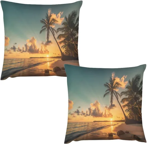 Miniatura 9 de Juego de 2 fundas de almohada con diseño escénico del océano tropical, fundas de almohada para sofá, fundas de almohada de poliéster para sofá