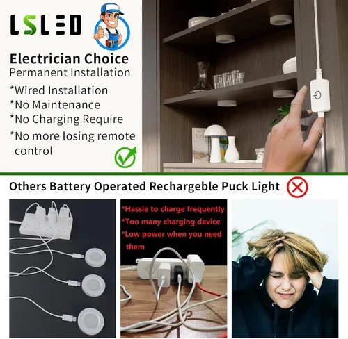 Miniatura 3 de Kit de luces LED de disco con cable, luces regulables debajo del gabinete, carcasa de aluminio con interruptor táctil, paquete de 6 unidades de 18 W