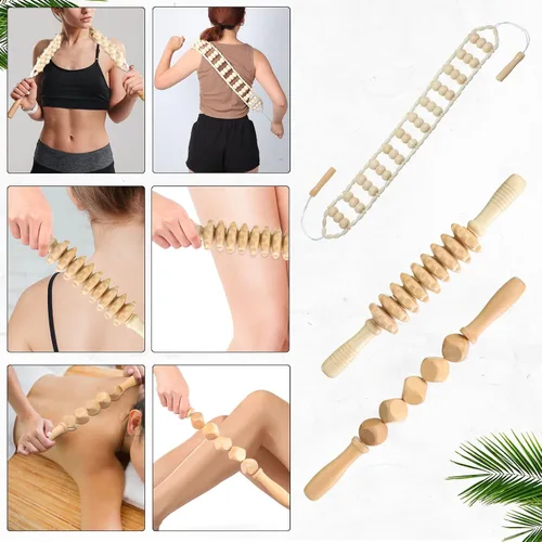 Miniatura 5 de Chumia 10 piezas de herramientas de masaje de madera, kit de maderoterapia de madera, herramientas de terapia, rodillo de masaje, drenaje linfático