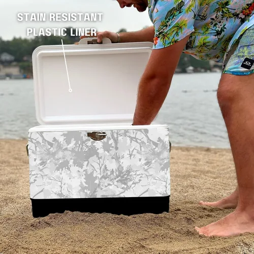 Miniatura 2 de FSE Enfriador de Metal de Lados Duros de 54 Cuartos / 80 Latas, Camuflaje Gris y Negro de Dos Tonos, Enfriador de Bebidas Duradero para Exteriores