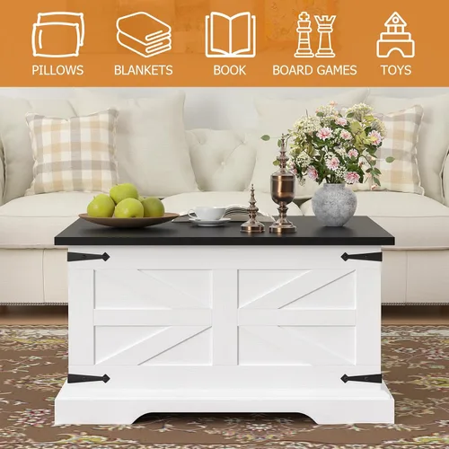 Miniatura 4 de Bigbiglife Mesa de centro de granja con almacenamiento, mesa central cuadrada de 31.5 pulgadas para sala de estar, mesa de cóctel de madera rústica