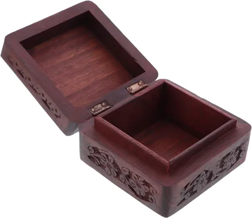 Miniatura 4 de LiShay - Joyero de madera con flores talladas cuadradas