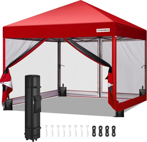 Miniatura 11 de VIVOHOME Toldo desplegable fácil de 8 x 8 pies, tienda de campaña para exteriores con mosquitera, 2 puertas con cremallera y bolsa enrollable