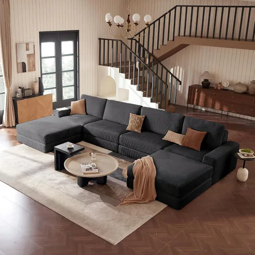 Miniatura 19 de Sofá seccional modular, 120.47" Sofá seccional moderno en forma de nube con chaise en L, cómodo sofá mullido de corduroy con asiento profundo, sofás