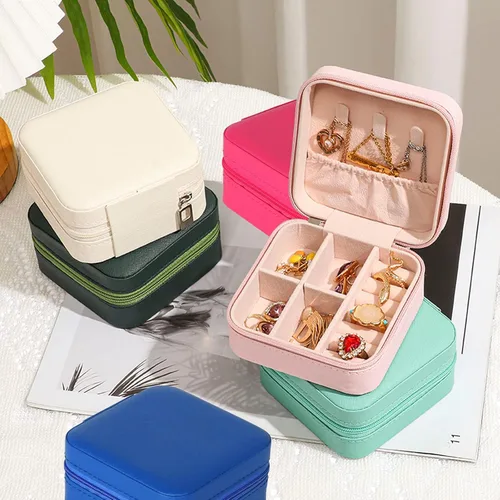 Miniatura 3 de GOTDYA Paquete de 2 joyeros de viaje, pequeño joyero portátil de piel sintética con cremallera para organizar y almacenar joyas, rosa claro