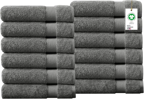 Miniatura 41 de Toallas 100% algodón orgánico de 22.93 oz/m² de felpa al tacto de secado rápido, paquete de 12 toallas de lavado de algodón orgánico, certificado