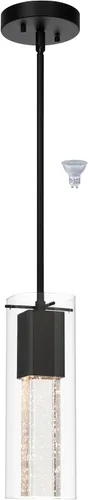 XiNBEi Lighting Lámpara colgante, moderna cocina negra colgante colgante de iluminación con vidrio cuadrado y bombilla LED XB-P1110-SQ-MB