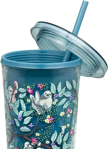 Miniatura 2 de Vera Bradley Vaso de viaje con tapa y pajilla, vaso aislado de 24 onzas, vaso de plástico de doble pared, diseño de perspectivas rosadas