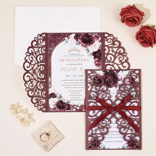 Miniatura 6 de 50 invitaciones de boda, invitaciones personalizadas cortadas con láser con sobres y tarjetas RSVP para quinceañera, despedida de soltera, baby