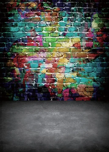 Telón de fondo colorido de pared de ladrillo de 5 x 7 pies, graffiti, fondos de fotografía de los años 80, hip hop, discoteca, cumpleaños,