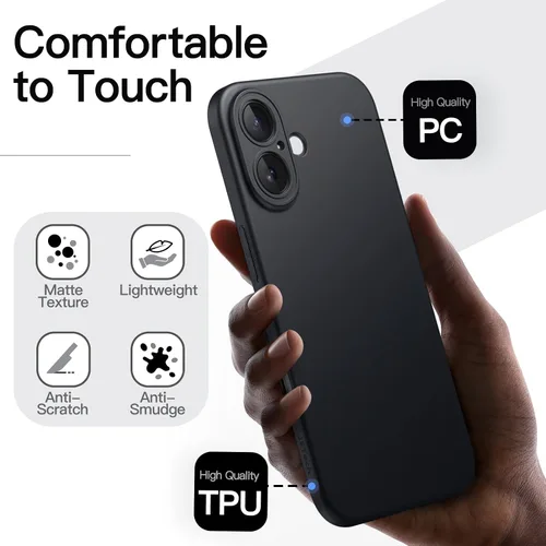 Miniatura 5 de JETech Funda delgada para iPhone 16 de 6.1 pulgadas con protección completa para lente de cámara, ultrafina, ligera, acabado mate, funda protectora