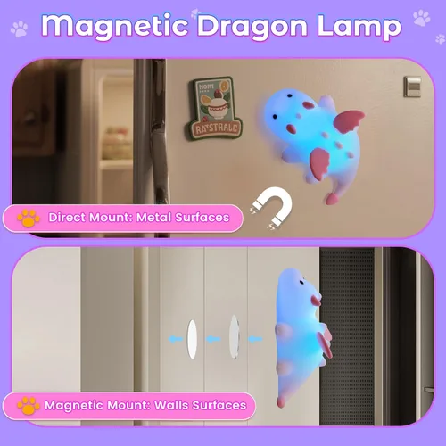 Miniatura 7 de AVEKI Luz nocturna de dragón rosa, linda lámpara de dragón para bebés regalos para niñas y princesas, 10 modos de luz táctil ajustable, lámpara