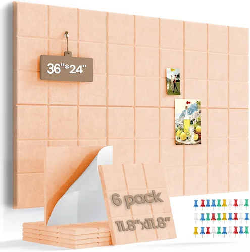 Miniatura 28 de Pizarra de corcho grande para paredes con 30 pasadores, 11.8 x 11.8 pulgadas, paquete de 6 tablones de anuncios para oficina en casa, cocina, tablón