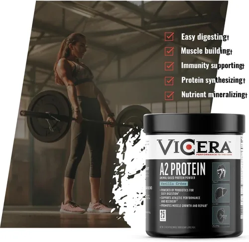 Miniatura 6 de VICERA Proteína en polvo A2, crema de vainilla, 0.88 oz de proteína por porción, mezcla de caseína de suero orgánico A2/A2 con probióticos y sal