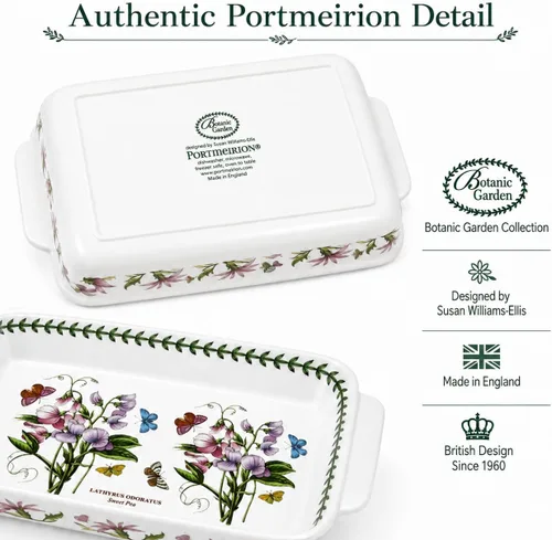 Miniatura 9 de Portmeirion Botanic Garden - Plato para lasaña Plato para hornear con motivo de guisantes dulces Mide 15 x 11 pulgadas Hecho de porcelana