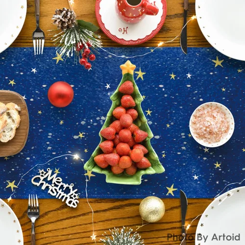 Miniatura 4 de Artoid Mode Camino de mesa navideño The Lord Blue Sky para invierno, noche santa de Cristo, cocina, comedor, decoración para exteriores y fiestas