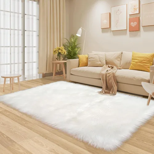 Miniatura 2 de Alfombra negra de piel sintética, 2 x 3 pies, para dormitorio, niños, dormitorio, sofá, decoración del hogar, lavable, esponjosa, manta pequeña