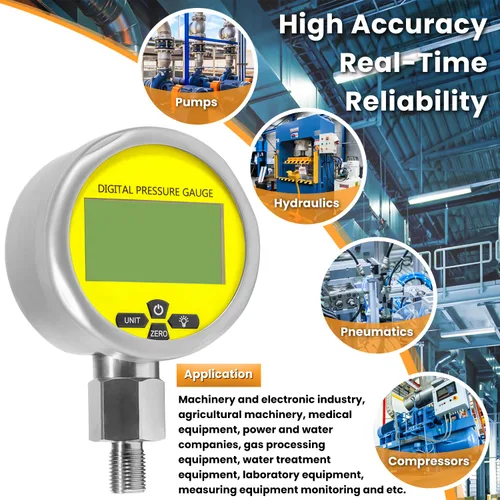 Miniatura 3 de Manómetro de presión hidráulica digital de 10000PSI Sensor de presión Manómetro con conector NPT de 1/4 de pulgada Base Entrada 700BAR/70Mpa 3.15