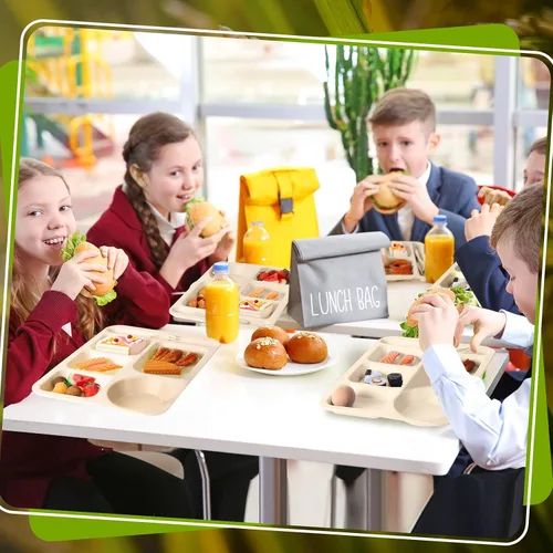 Miniatura 6 de Pinkunn 8 platos divididos irrompibles grandes de 14 pulgadas para niños y adultos, bandeja de paja de trigo apta para lavavajillas, microondas