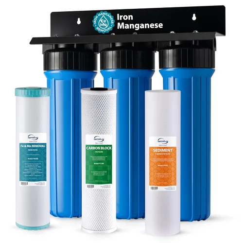 iSpring - Sistema de filtro de agua para toda la casa, reduce el hierro, manganeso, cloro, sedimento, sabor y olor, filtro de hierro de 3 etapas