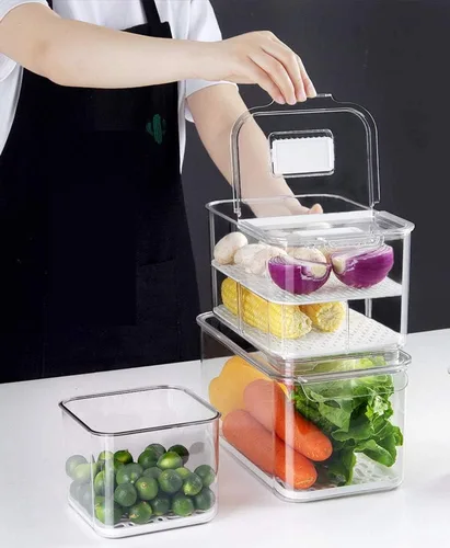 Miniatura 4 de SANNO Contenedores de almacenamiento de frutas y verduras, contenedores de almacenamiento de alimentos para refrigerador, organizador apilable