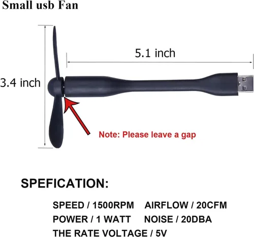 Miniatura 3 de Mini ventilador USB, ventilador de bolsillo portátil alimentado por USB-A, enfriador pequeño, funcionamiento silencioso, para oficina en casa, Negro