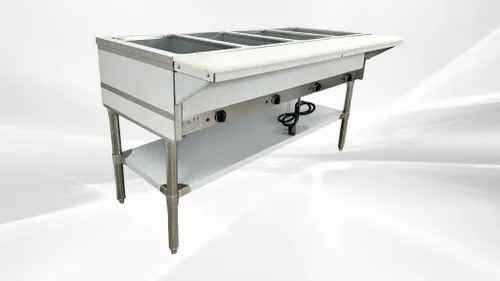 Miniatura 8 de Calentador eléctrico de mesa de vapor comercial 58 pulgadas de ancho 4 pozos abiertos certificado NSF acero inoxidable con estante inferior y tabla