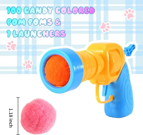 Miniatura 7 de Lanzador de Juguete de Pelota para Gatos de 21 Piezas - Incluye 20 Pelotas de Felpa Coloridas para Gatos y Emocionante Conjunto de Lanzador