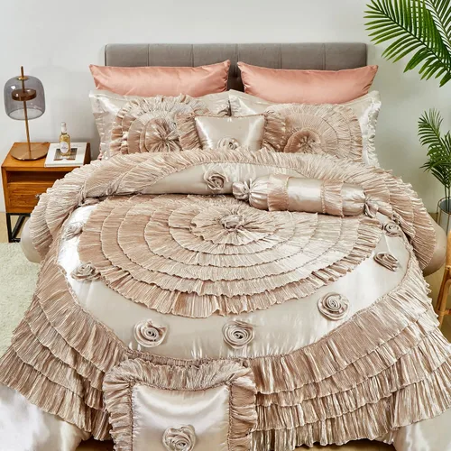 Tache Home Fashion Cinnnamon - Juego de edredón victoriano con volantes florales ((6 piezas), King, canela Chai (VEMA1612-K)