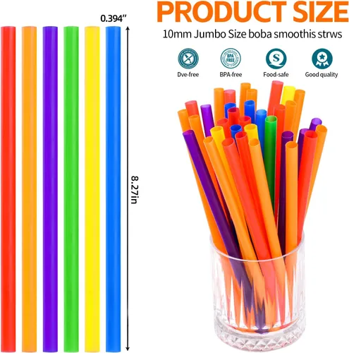Miniatura 8 de 100 piezas de popotes jumbo para batidos, (0.4" de diámetro x 8.3" de largo) pajitas de plástico desechables coloridas grandes de boca ancha