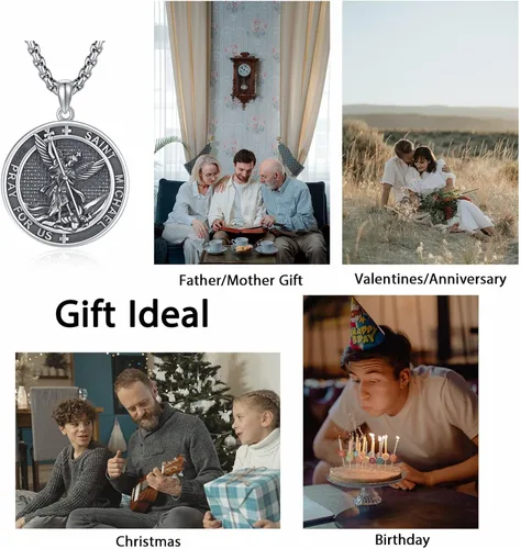 Miniatura 6 de DOTBJ Collar con colgante de cruz de San MiguelSan CristófaloSan BenitoSan PatricioJesús Amuleto de joyería para hombres y mujeres con cadena Rolo