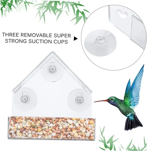 Miniatura 2 de Comedero para pájaros para ventana, bandeja transparente, decoración de jaula de pájaros, colgadores para ventana exterior, comedero de pájaros