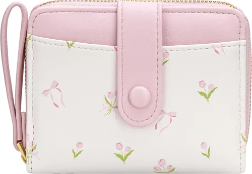 Miniatura 13 de BIAOTIE - Cartera para mujer con flores bonitas, con bloqueo RFID, tarjetero para tarjetas de crédito, monedero pequeño de dos pliegues