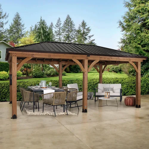 Miniatura 14 de Backyard Discovery Barrington - Cenador Pabellón de madera de cedro para exteriores de 12' x 10' con techo rígido de acero galvanizado de cadera