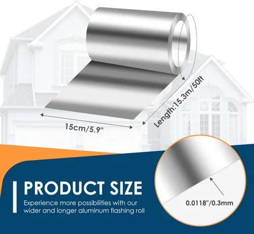 Miniatura 5 de Rollo de Sellado de Aluminio, 6'' x 50' Rollo de Metal para Techos y Jardín, Previene Manchas en Techos, Grosor de 0.019 pulgadas/0.3 mm (26GA) Tira