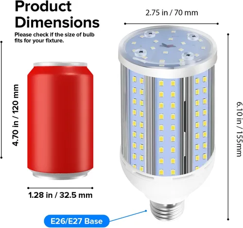 Miniatura 2 de HJFF Bombilla LED equivalente a 500 W, 8750 lúmenes, 60 W, 6000 K, luz blanca fría E26/E27, base media, bombilla de maíz para exteriores