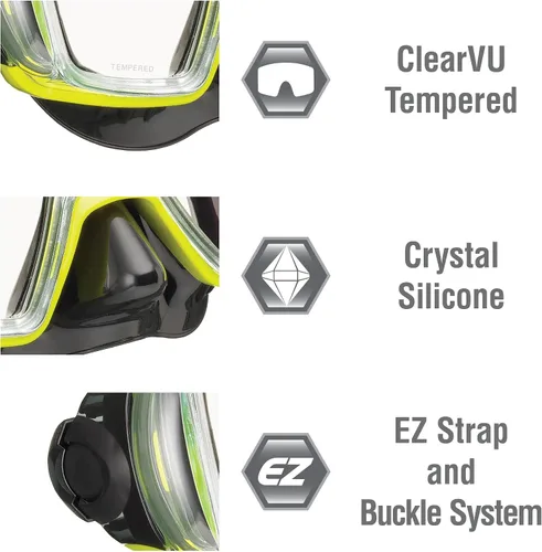 Miniatura 2 de TUSA Sport Combo de máscara Visio Tri-Ex Black Series y esnórquel seco para adultos Negro/Amarillo (con bolsa reutilizable)