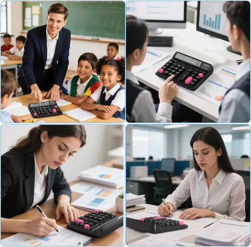 Miniatura 7 de Calculadora de escritorio con pantalla LCD extra grande de 5 pulgadas, calculadora de oficina de 12 dígitos con doble alimentación solar y batería