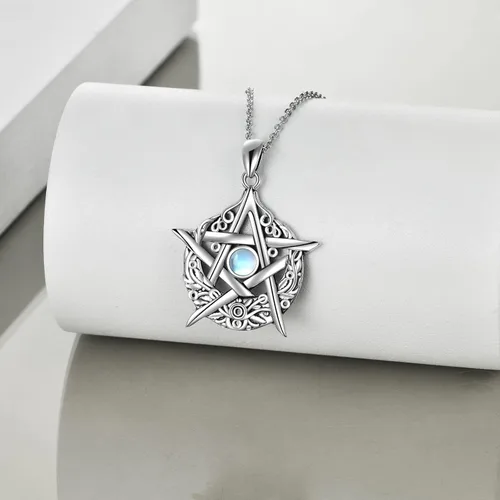 Miniatura 3 de ONEFINITY Collar de piedra lunar cruz de plata esterlinadrgaonhongoluna crecientepentagramatalismán collar con colgante de nudo celta regalos