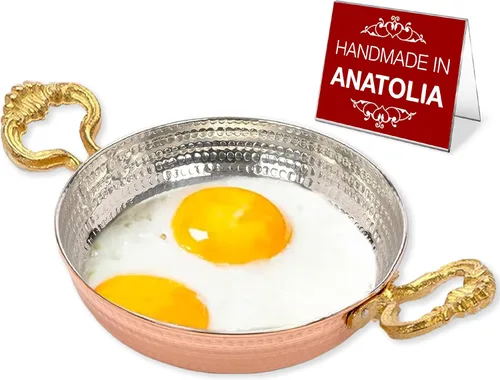 Hakan Sartén de Cobre para Huevos para Cocinar | Sartén Pequeña Hecha a Mano | Sartén Martillada con Asas Dobles para Tortilla | Utensilios de