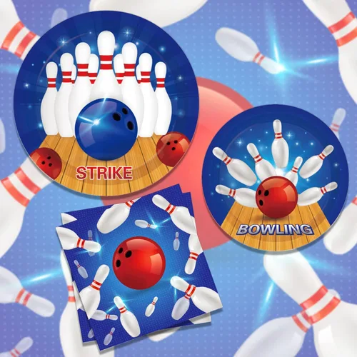 Miniatura 3 de Platos de papel de boliche para cumpleaños, juego de vajilla desechable para fiestas de boliche, suministros de fiesta, vajilla temática de papel