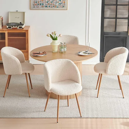 Miniatura 7 de NORDICANA Juego de mesa y sillas de comedor redondo de madera de 5 piezas, mesa de cocina de 47 pulgadas con sillas barril para 4, juego de comedor