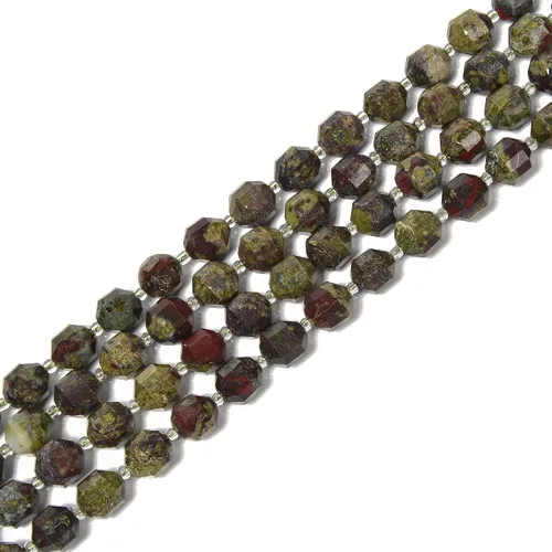Miniatura 2 de JM Design Natural Green Dragon Bloodstone Prism Cut Double Point Beads 0.354x0.394 in 15.5'' Strd para la fabricación de joyas