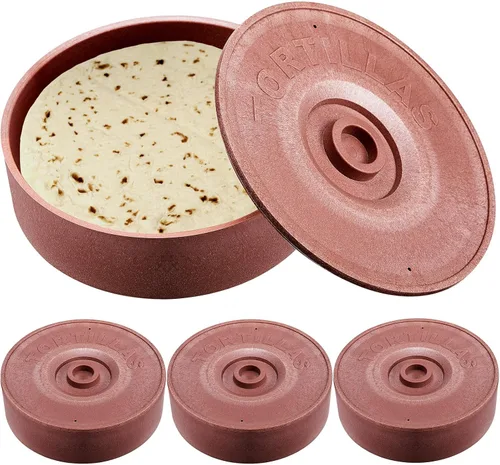 Sabary 4 calentadores de tortillas con tapa de 8.5 x 2.4 pulgadas, soporte robusto de plástico para tortillas, panqueques, waffles, contenedor de